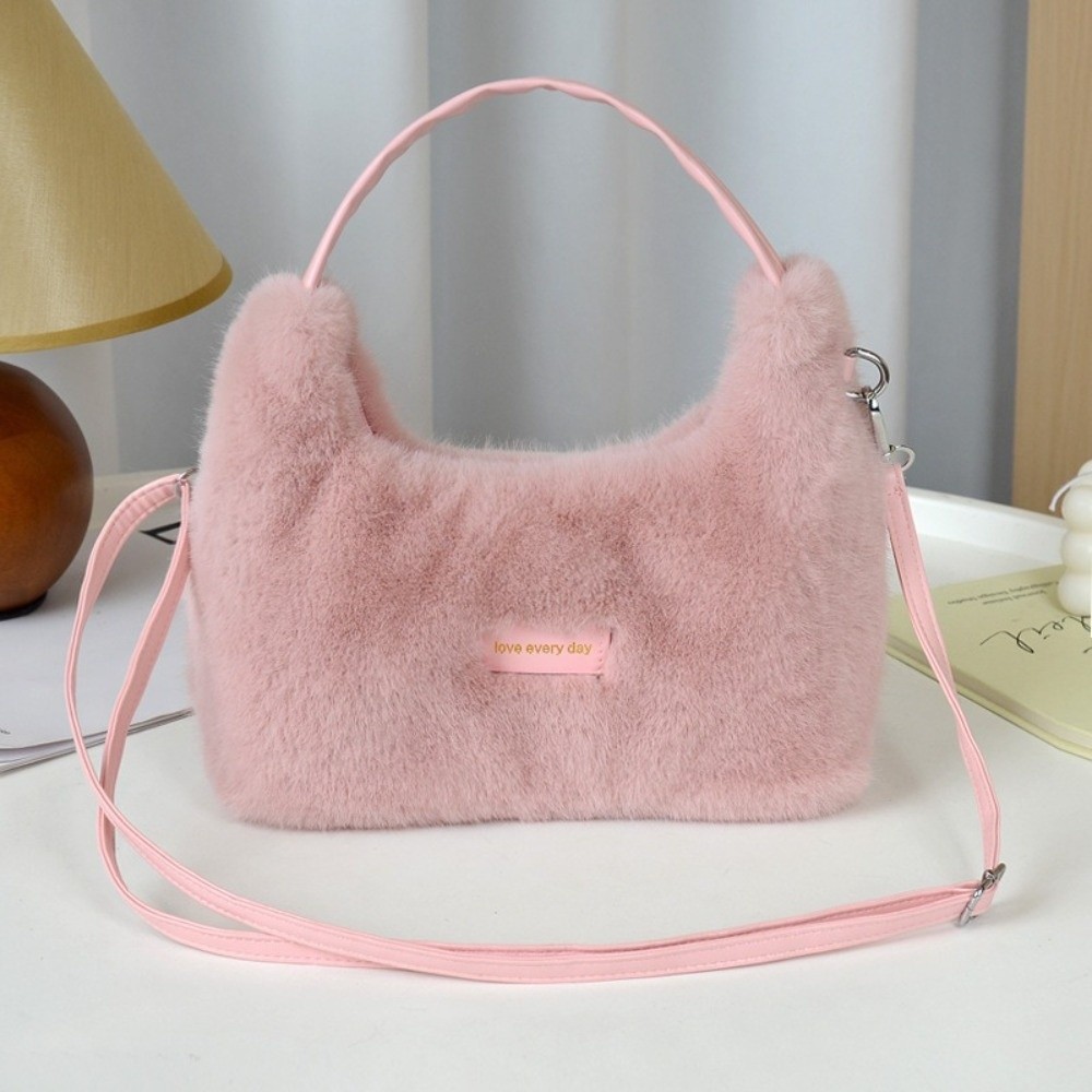 Winter New Luxury Faux Fur Ladies Shoulder Bag Soft Fluffy Female Crossbody Bag Solid Color Plush T