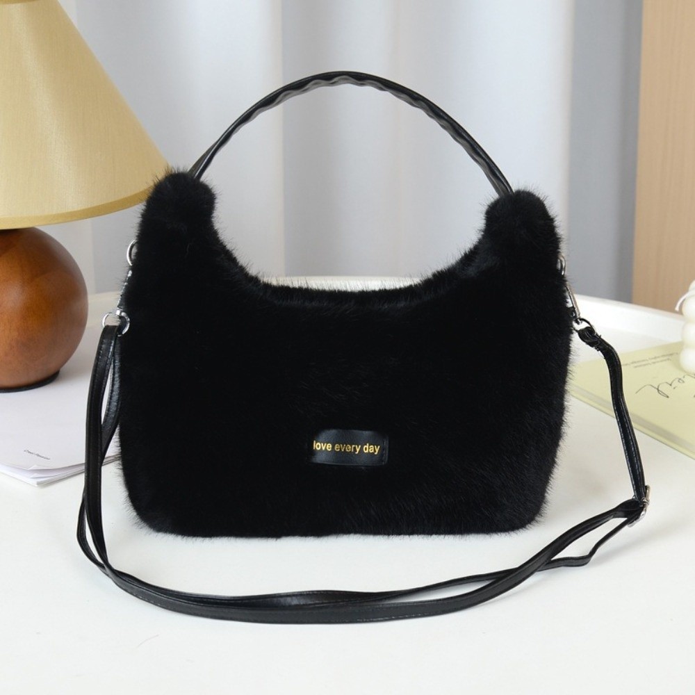 Winter New Luxury Faux Fur Ladies Shoulder Bag Soft Fluffy Female Crossbody Bag Solid Color Plush T