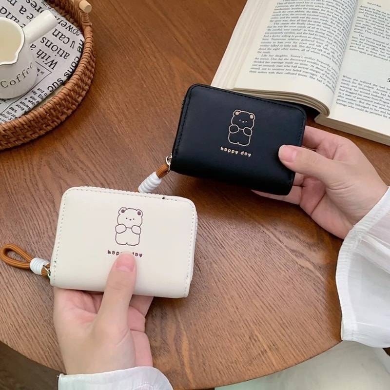 Cute Cartoon Women Wallet Bear Rabbit Cat PU Leather Coin Purse Short Wallet for Everyday Use