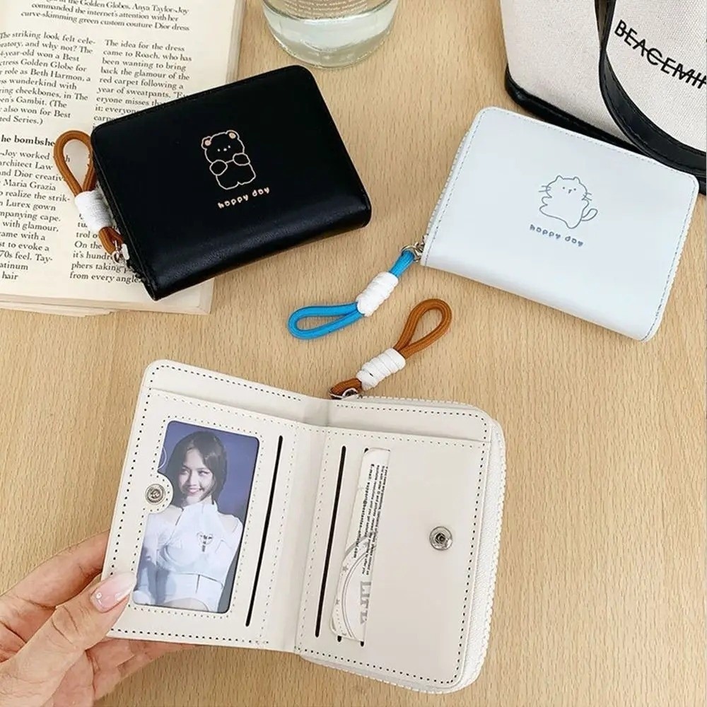 Cute Cartoon Women Wallet Bear Rabbit Cat PU Leather Coin Purse Short Wallet for Everyday Use