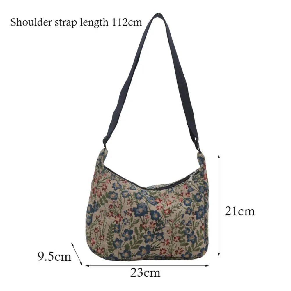 Vintage Half Moon Shape Women Messenger Bag, Versatile Literary Prints Crossbody Shoulder Bag