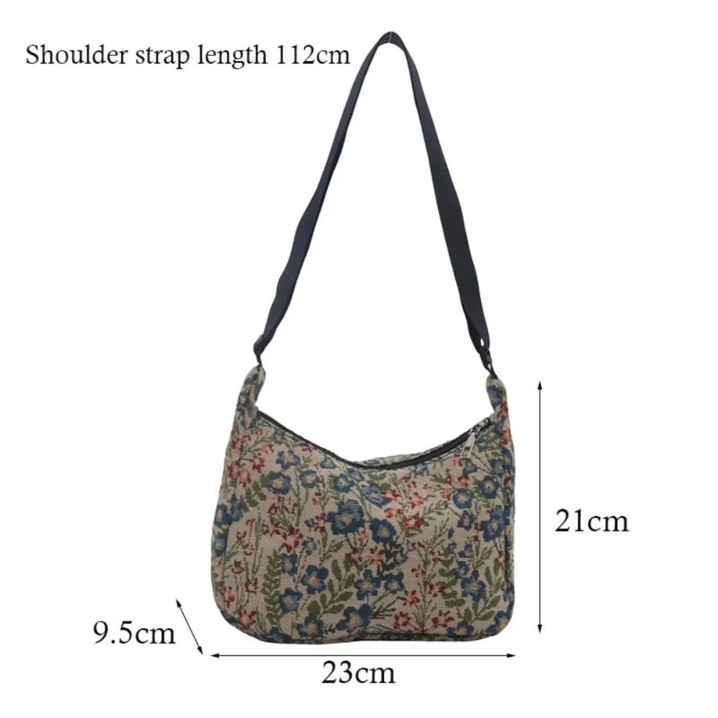 Vintage Half Moon Shape Women Messenger Bag, Versatile Literary Prints Crossbody Shoulder Bag