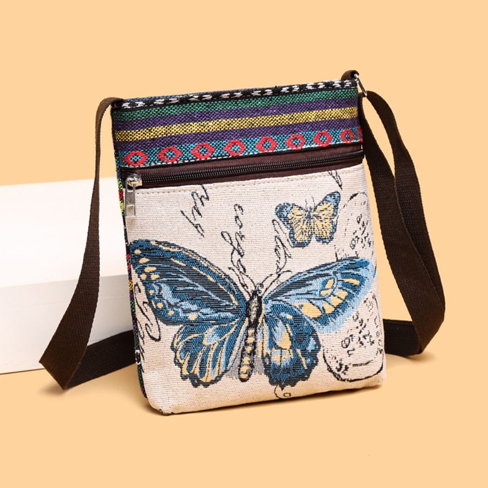 Women Square Small Canvas Embroidered Phone Shoulder Bag Retro Ethnic Style Crossbody Messenger Handbags for Travel