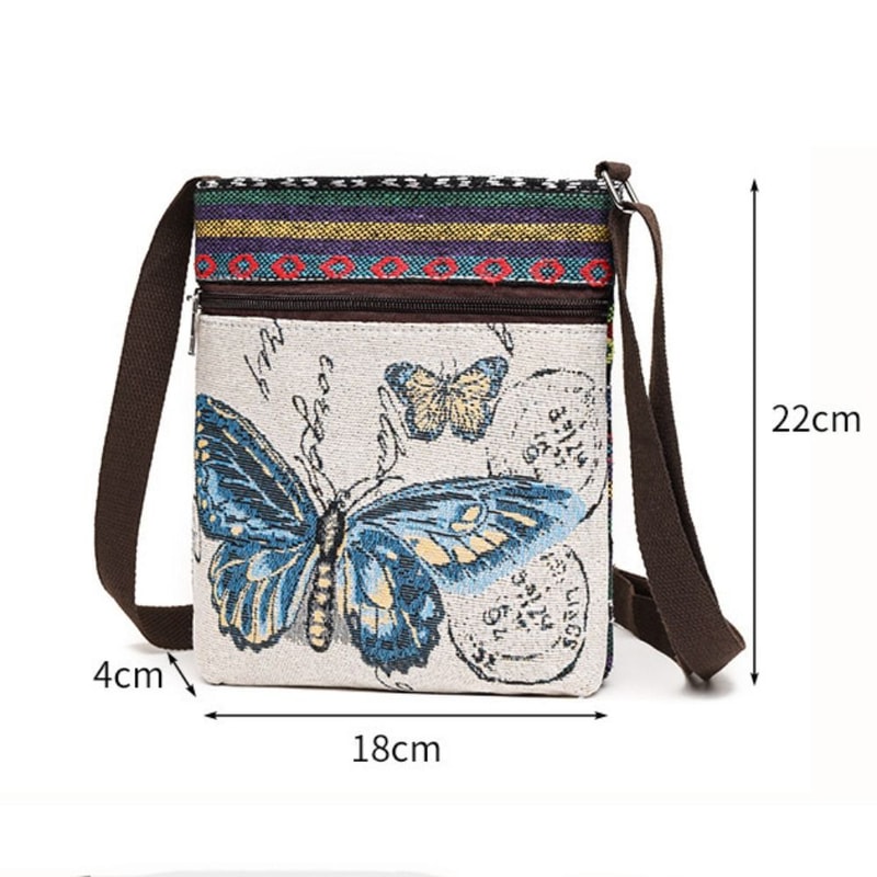 Women Square Small Canvas Embroidered Phone Shoulder Bag Retro Ethnic Style Crossbody Messenger Handbags for Travel