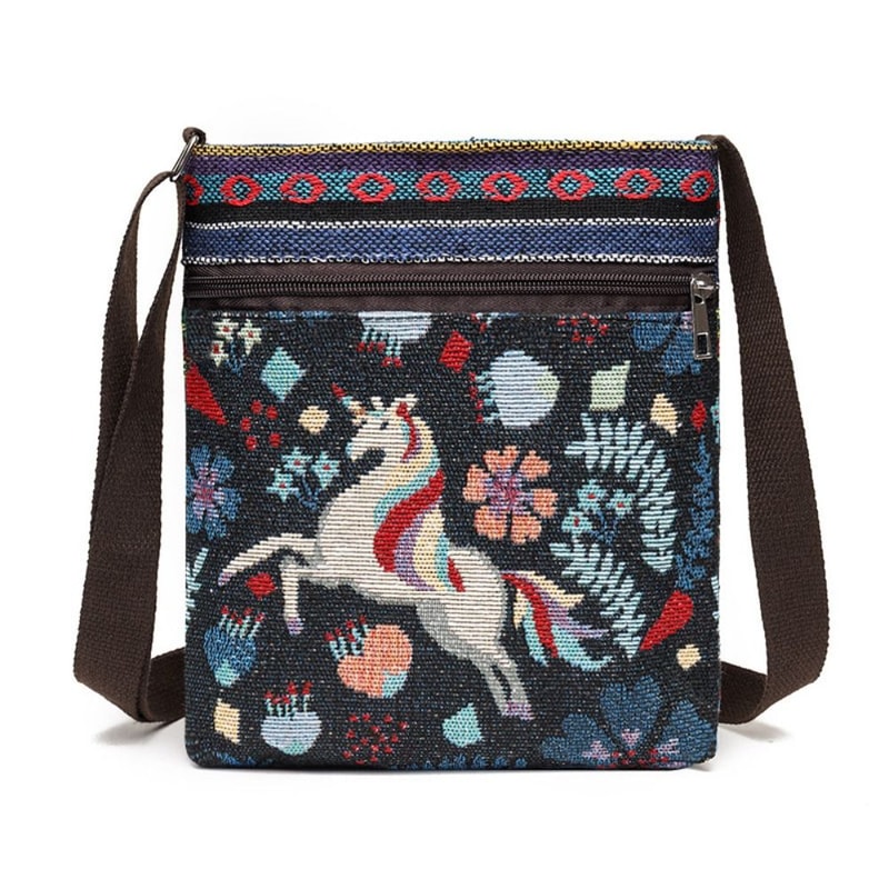 Women Square Small Canvas Embroidered Phone Shoulder Bag Retro Ethnic Style Crossbody Messenger Handbags for Travel