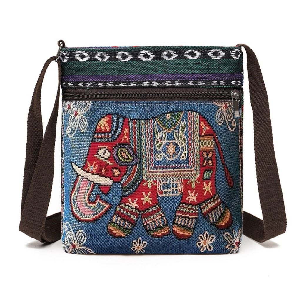 Women Square Small Canvas Embroidered Phone Shoulder Bag Retro Ethnic Style Crossbody Messenger Handbags for Travel