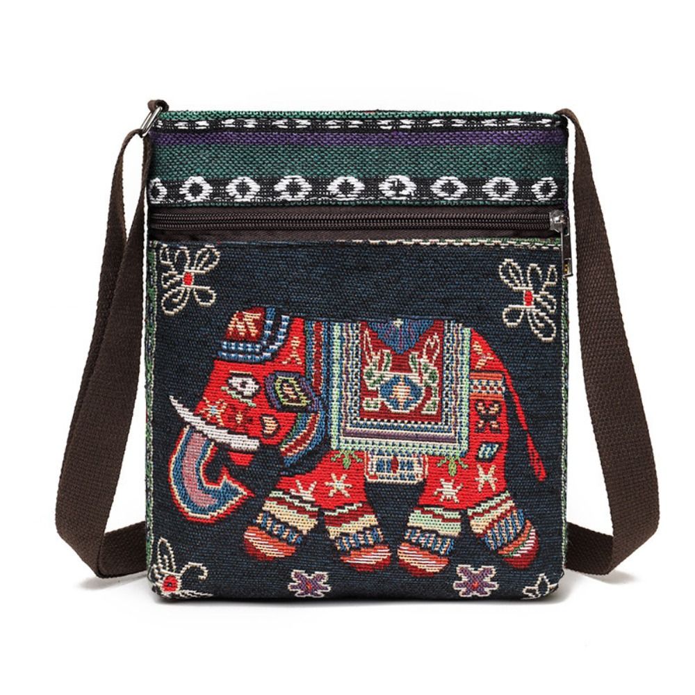 Women Square Small Canvas Embroidered Phone Shoulder Bag Retro Ethnic Style Crossbody Messenger Handbags for Travel