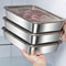 Stainless Steel Food Storage Container with Cover, Rectangle Dish, Noodles Tray, Lunch Box, Refrigerator Organizer