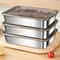 Stainless Steel Food Storage Container with Cover, Rectangle Dish, Noodles Tray, Lunch Box, Refrigerator Organizer