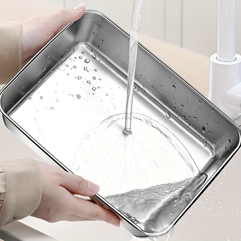 Stainless Steel Food Storage Container with Cover, Rectangle Dish, Noodles Tray, Lunch Box, Refrigerator Organizer