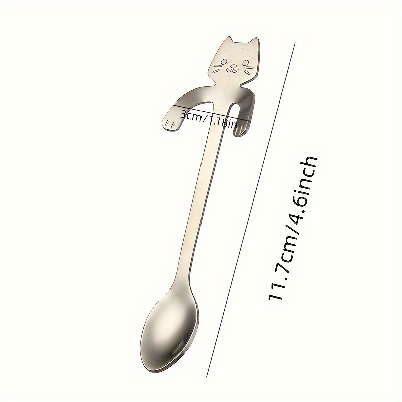 Stainless Steel Coffee Spoon Cute Cat Shape Teaspoon Ice Cream Mini Spoons 6