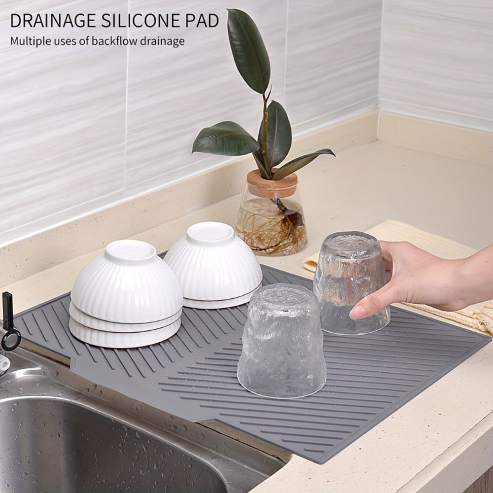 Kitchen Dish Drying Silicone Mat Raised Stripes Outlet Design Nonslip Sink Draining Pad 1