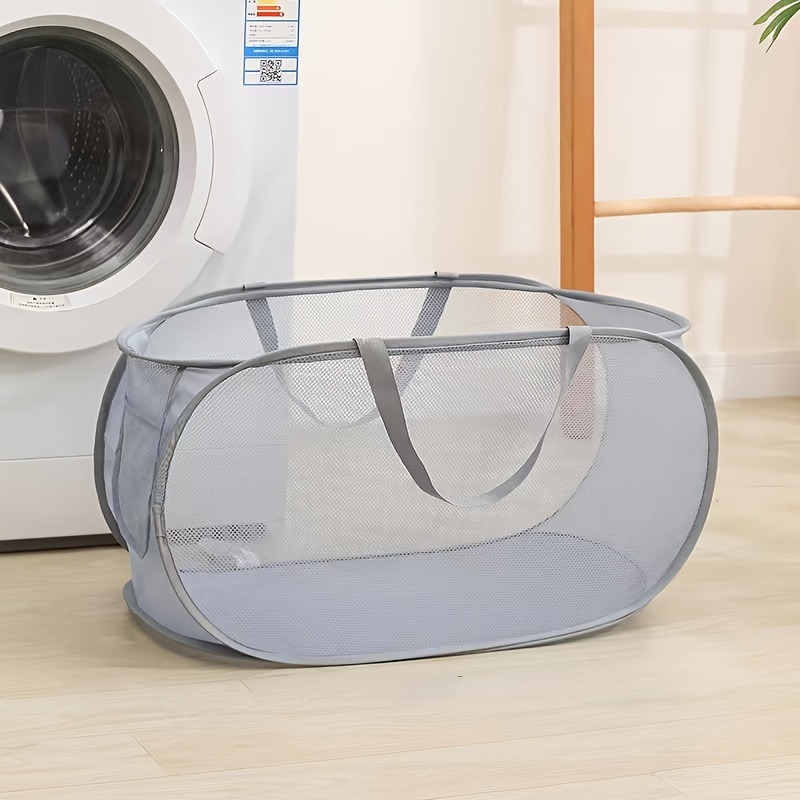 Portable Breathable Mesh Laundry Basket, Foldable Household Clothes Storage Organizer with Handle, Lightweight Trousers