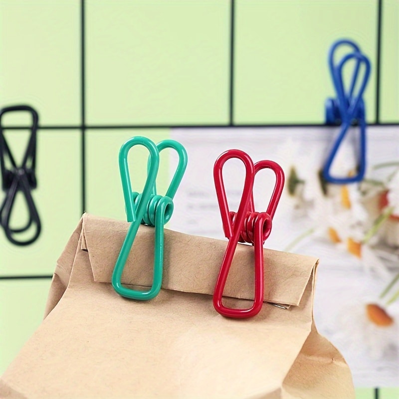 Multi-Purpose PVC-Coated Steel Clips for Sealing Food Bags, Durable Kitchen Dining Accessories for Chips, Laundry