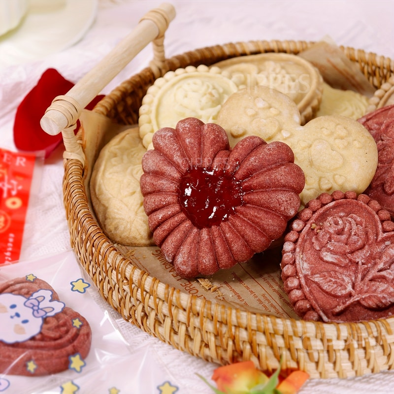 Fondant Cake Decoration Tools, Embossed Wooden Cookie Cutter, Carved Jam Cookie Molds