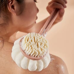long handle bath brush with double-sided scrubbing, detachable back scraper, soft bristle washing brush