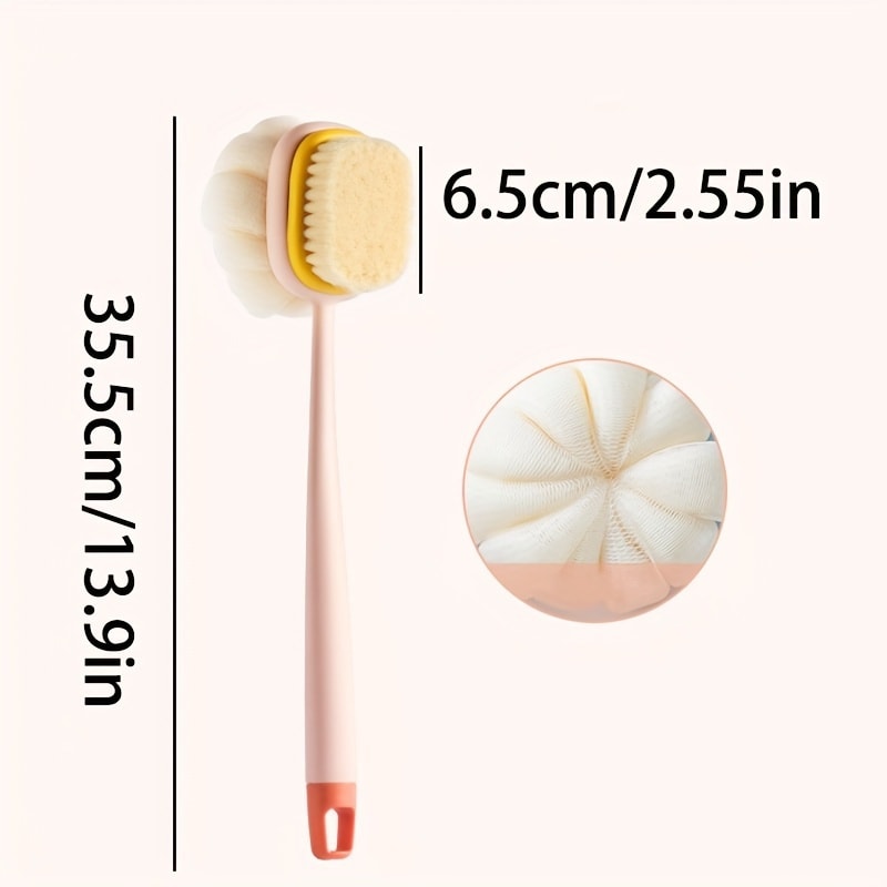 Long Handle Bath Brush with Double-Sided Scrubbing, Detachable Back Scraper, Soft Bristle Washing Brush
