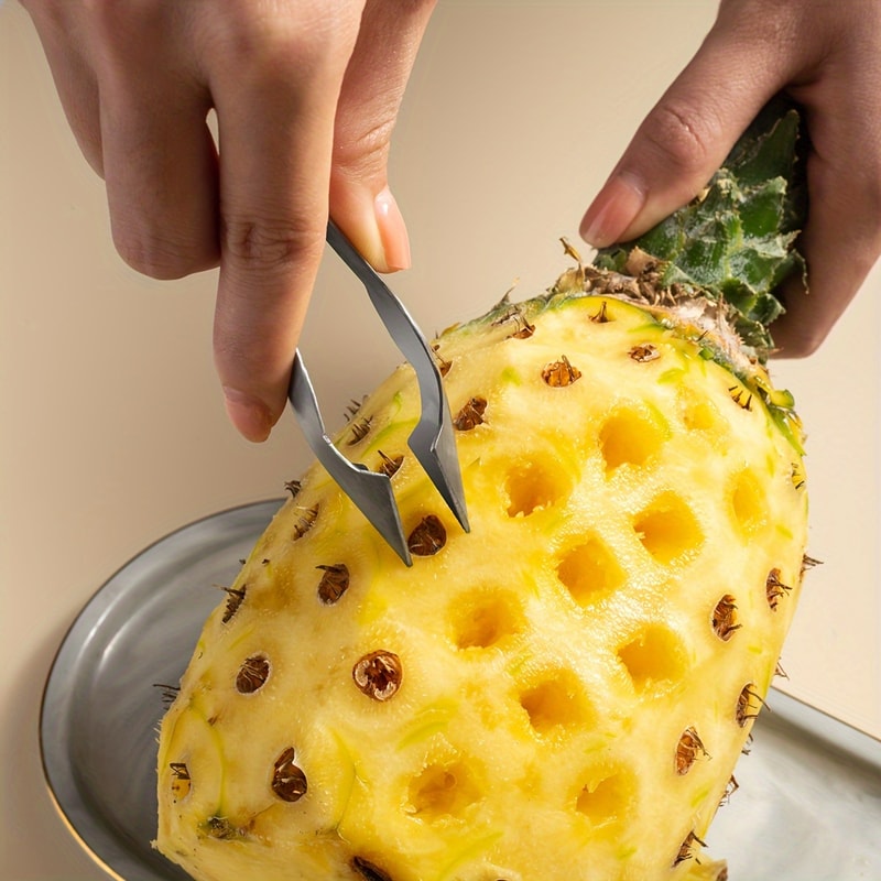 Pineapple Corer Slicer Cutter, Pineapple Eye Remover Clip, Strawberry Huller and Stainless Steel Kitchen Knife Gadget