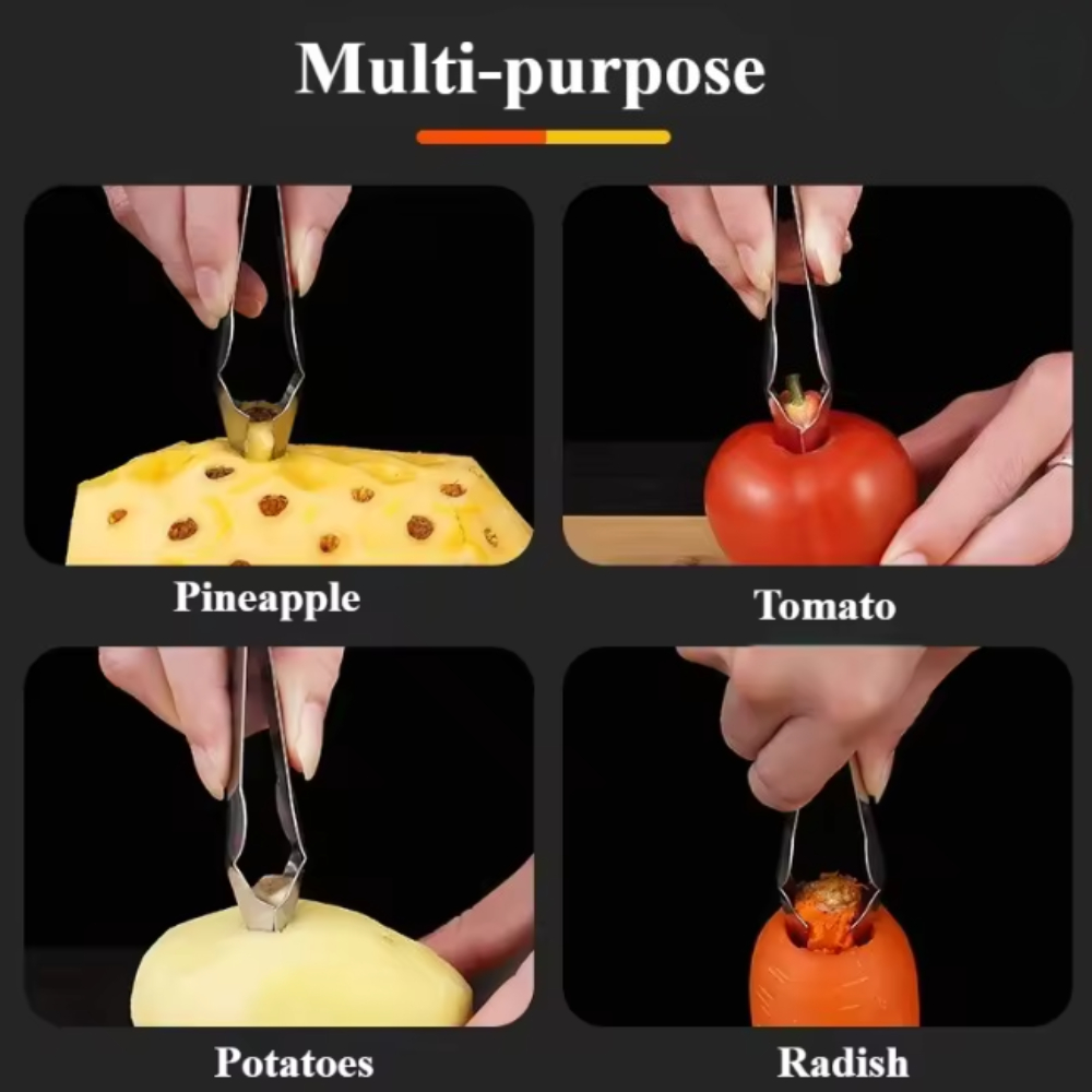 Pineapple Corer Slicer Cutter, Pineapple Eye Remover Clip, Strawberry Huller and Stainless Steel Kitchen Knife Gadget