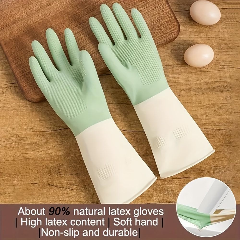 Durable Wearresistant Dishwashing Gloves Kitchen Rubber Gloves Twocolor Waterproof Gloves For Clean 1