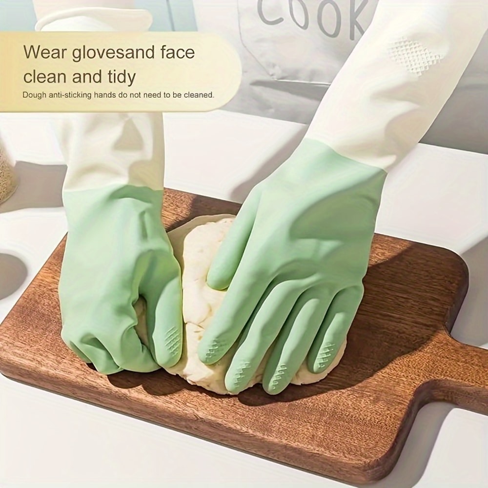 Durable Wearresistant Dishwashing Gloves Kitchen Rubber Gloves Twocolor Waterproof Gloves For Clean 2