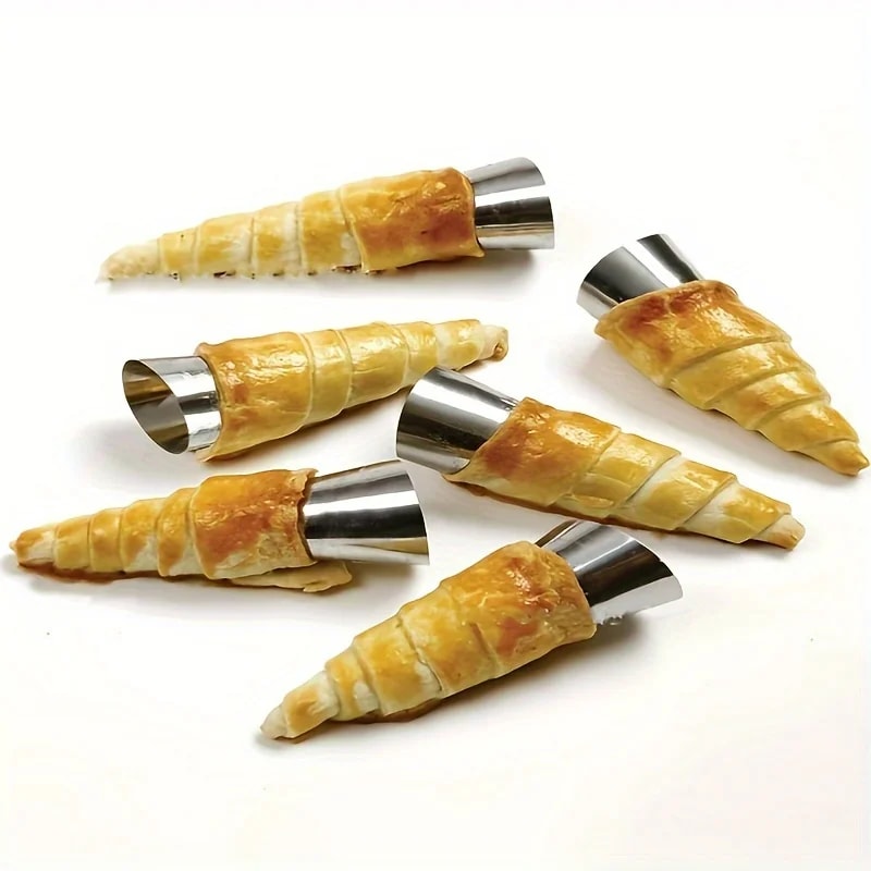 Kitchen Stainless Steel Baking Cones, Horn Pastry Roll Cake Mold for Croissants, Spiral Baked Croissants Tubes