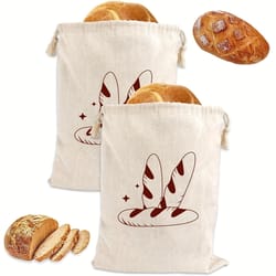 linen bread bag reusable baguette cotton storage bag for homemade bread, eco-friendly loaf keeping