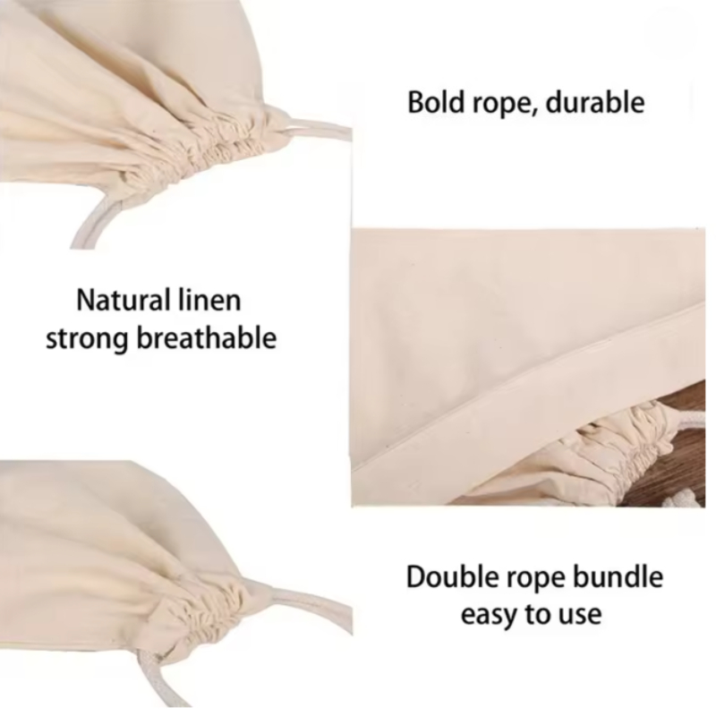 Linen Bread Bag Reusable Baguette Cotton Storage Bag for Homemade Bread, Eco-Friendly Loaf Keeping