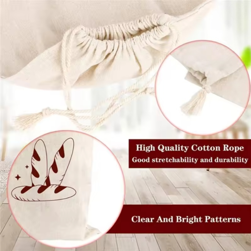 Linen Bread Bag Reusable Baguette Cotton Storage Bag for Homemade Bread, Eco-Friendly Loaf Keeping