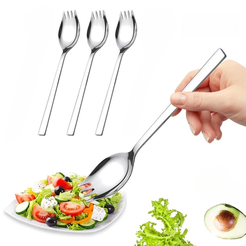 Stainless Steel Sporks Fork Spoon Set For Camping Outdoor Tableware Picnic Salad Hiking Instant Noo