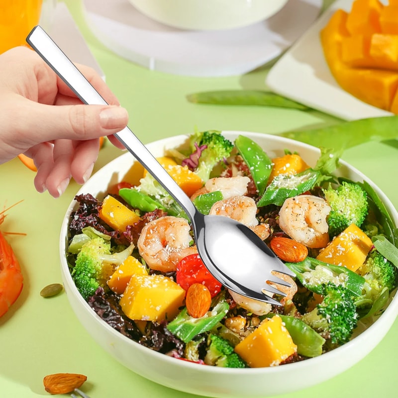 Stainless Steel Sporks Fork Spoon Set For Camping Outdoor Tableware Picnic Salad Hiking Instant Noo