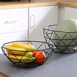 wire fruit bowl, iron mesh woven basket for kitchen countertop, vegetable holder, decorative fruit basket for snacks