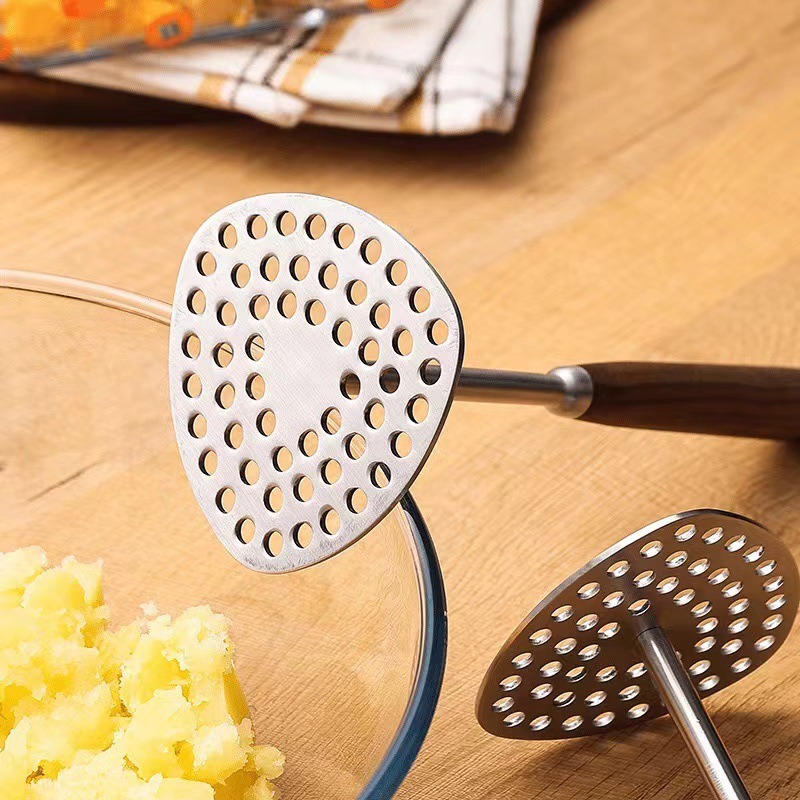 Stainless Steel Potato Masher with Wooden Handle, Manual Pumpkin Ricer, Household Pressing Tool, Kitchen Vegetable Fruit