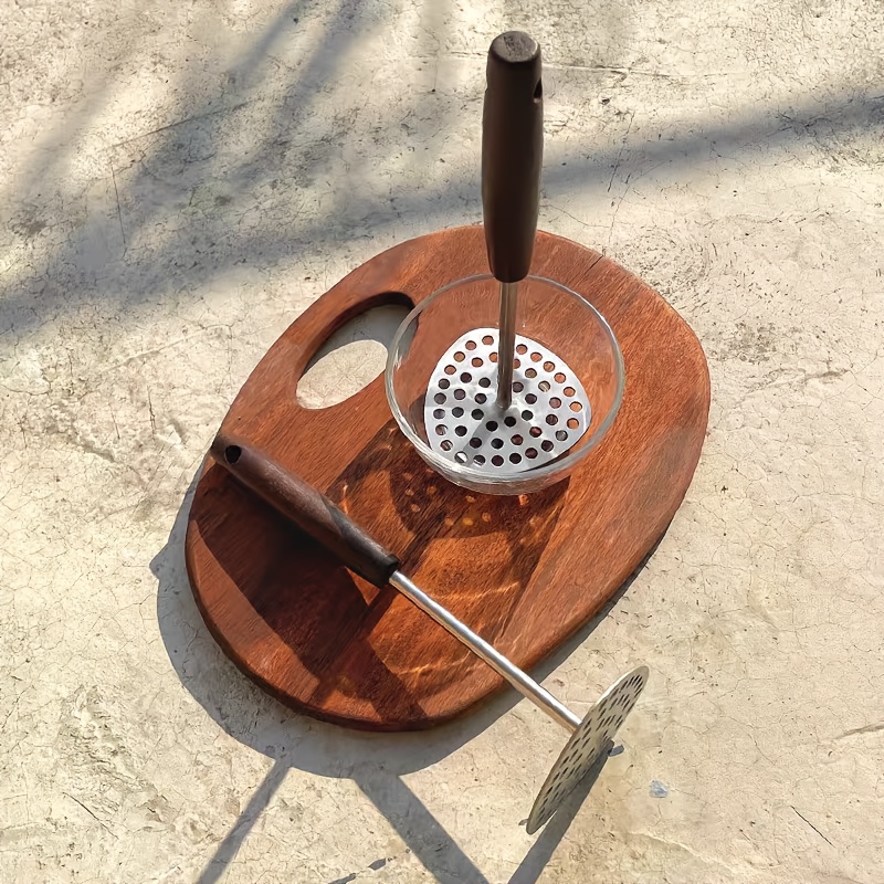 Stainless Steel Potato Masher with Wooden Handle, Manual Pumpkin Ricer, Household Pressing Tool, Kitchen Vegetable Fruit