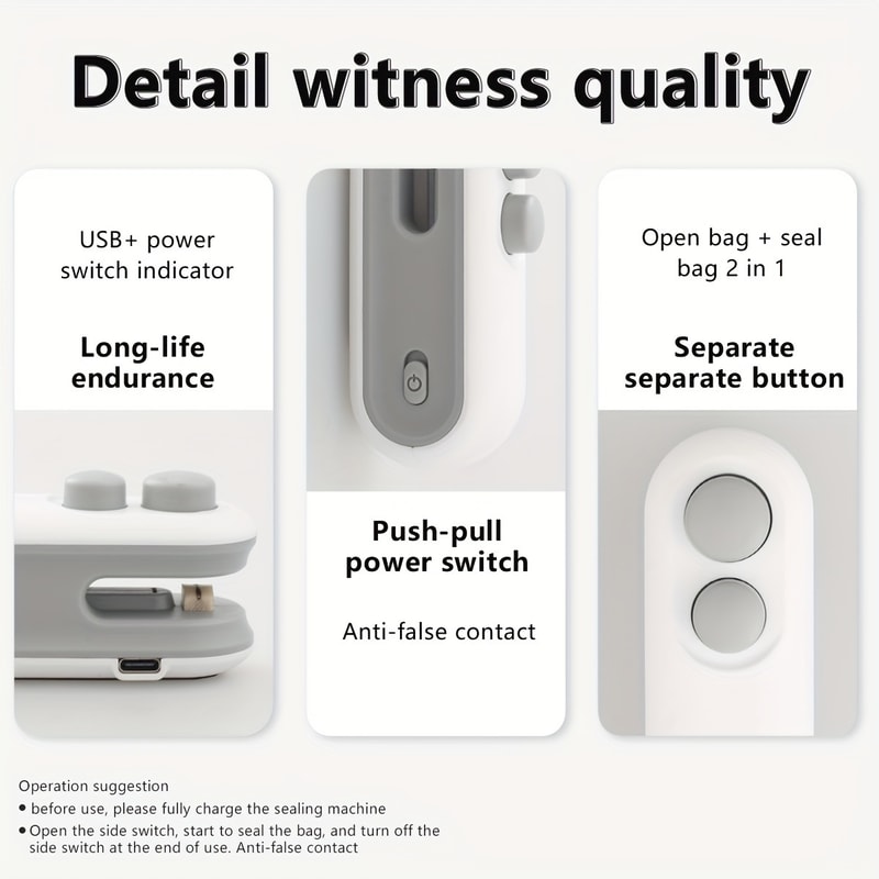 Mini Bag Sealer With Cutter And Magnet USBC Rechargeable Plastic Bag Heat Sealer For Snack Bags 3