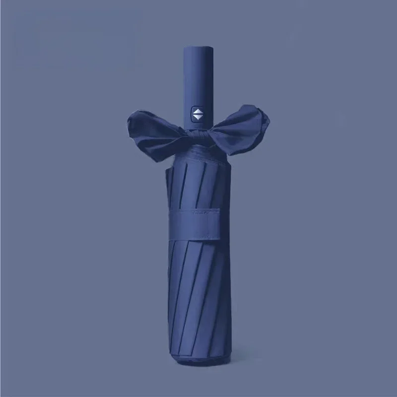 Large Bone Solid Color Automatic Umbrella Collapsible Sunshade With UV Protection For Outdoors 0