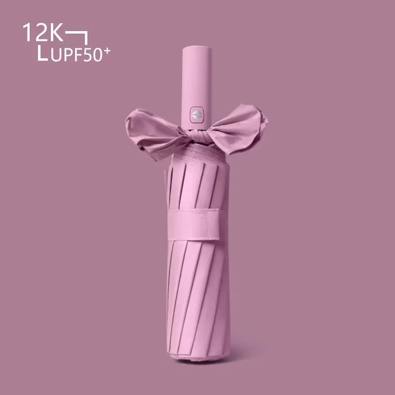 Large Bone Solid Color Automatic Umbrella Collapsible Sunshade With UV Protection For Outdoors 7