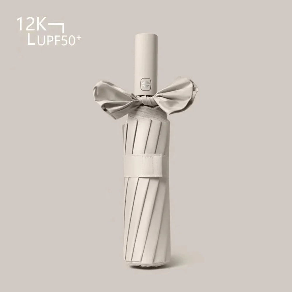 Large Bone Solid Color Automatic Umbrella Collapsible Sunshade With UV Protection For Outdoors 8