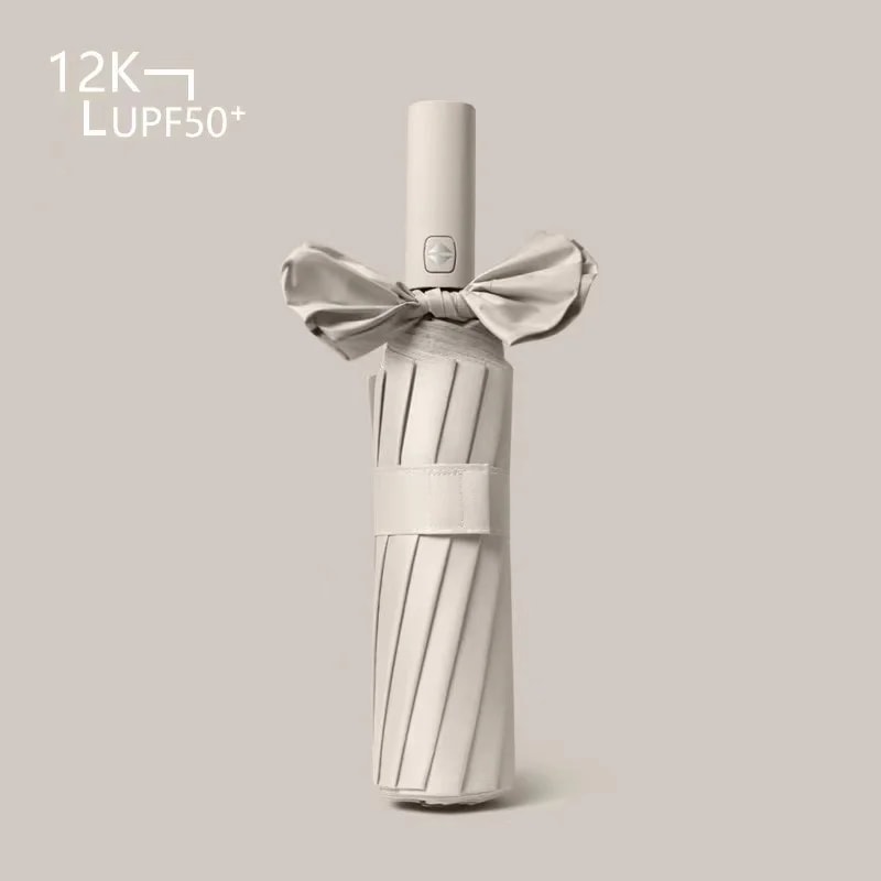 Large Bone Solid Color Automatic Umbrella Collapsible Sunshade With UV Protection For Outdoors 8