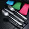 Travel Camping Spoon Picnic Set Zippered Travel Tableware Kit With Cleaning Carrying Bag For Househ 2