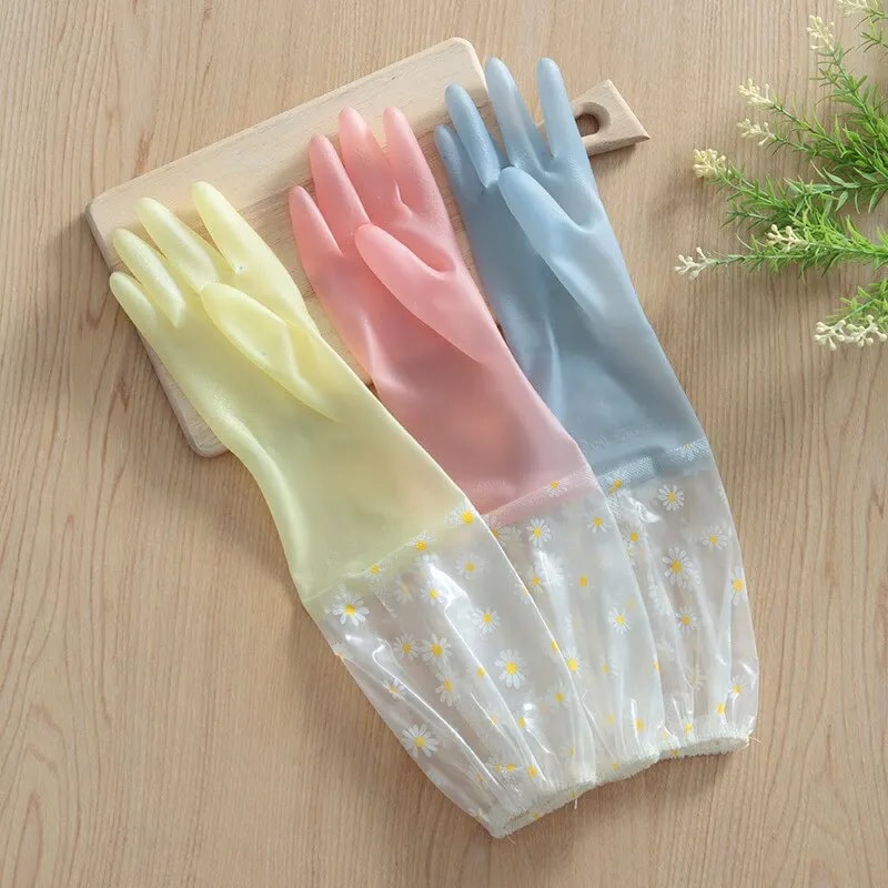 Durable Household Womens Kitchen Dishwashing Gloves Extended Waterproof Cleaning Rubber Gloves For 1