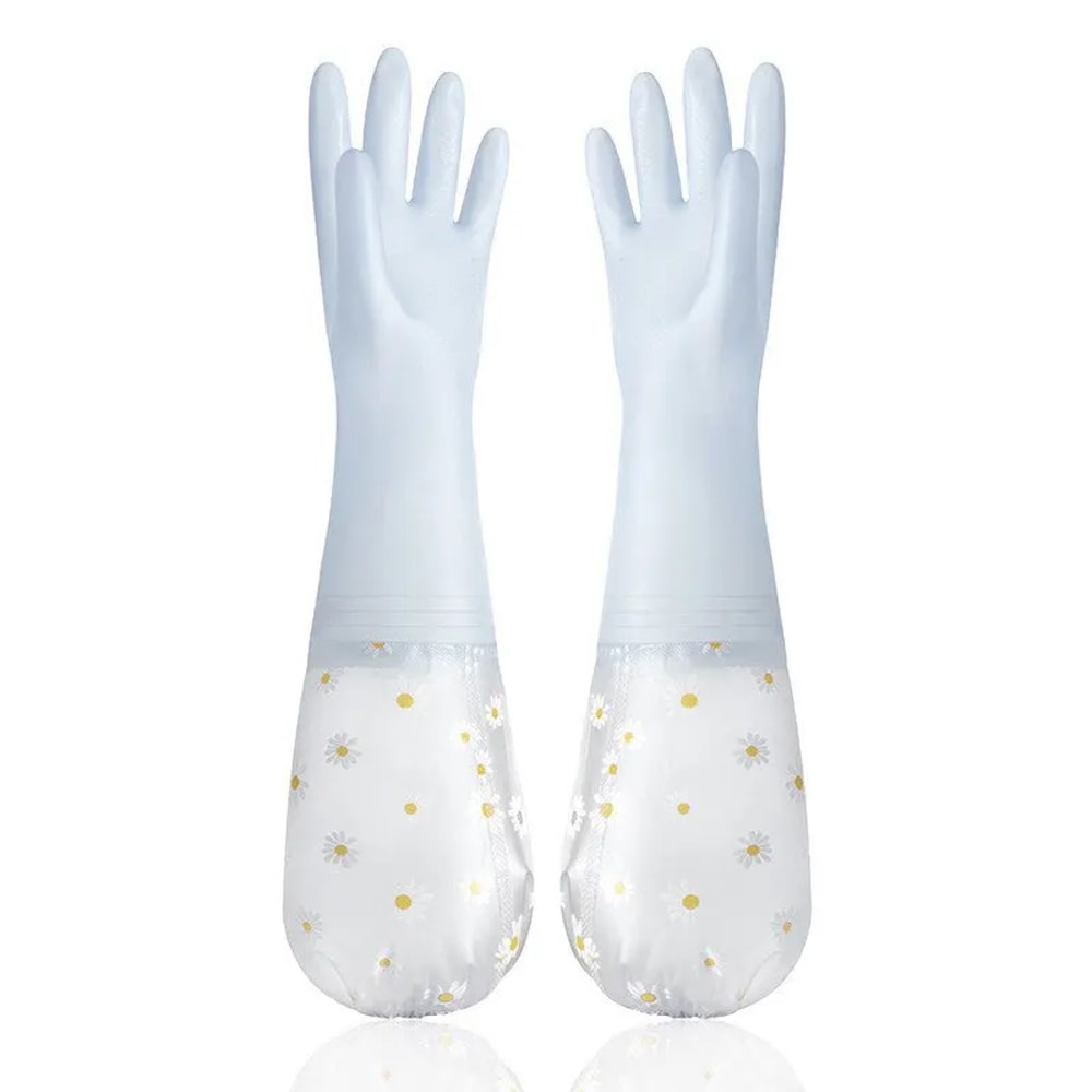 Durable Household Womens Kitchen Dishwashing Gloves Extended Waterproof Cleaning Rubber Gloves For 5