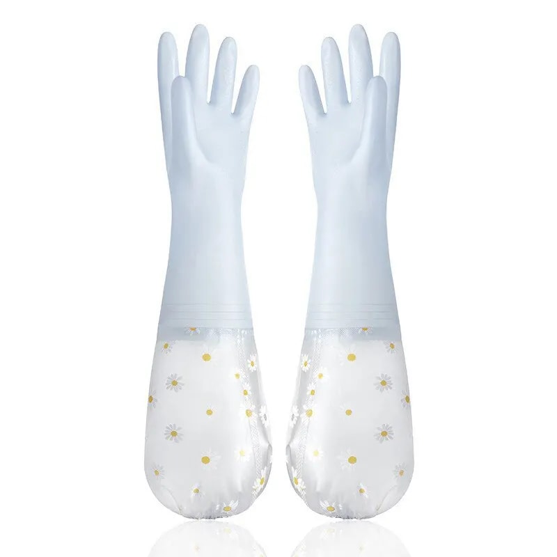 Durable Household Womens Kitchen Dishwashing Gloves Extended Waterproof Cleaning Rubber Gloves For 5