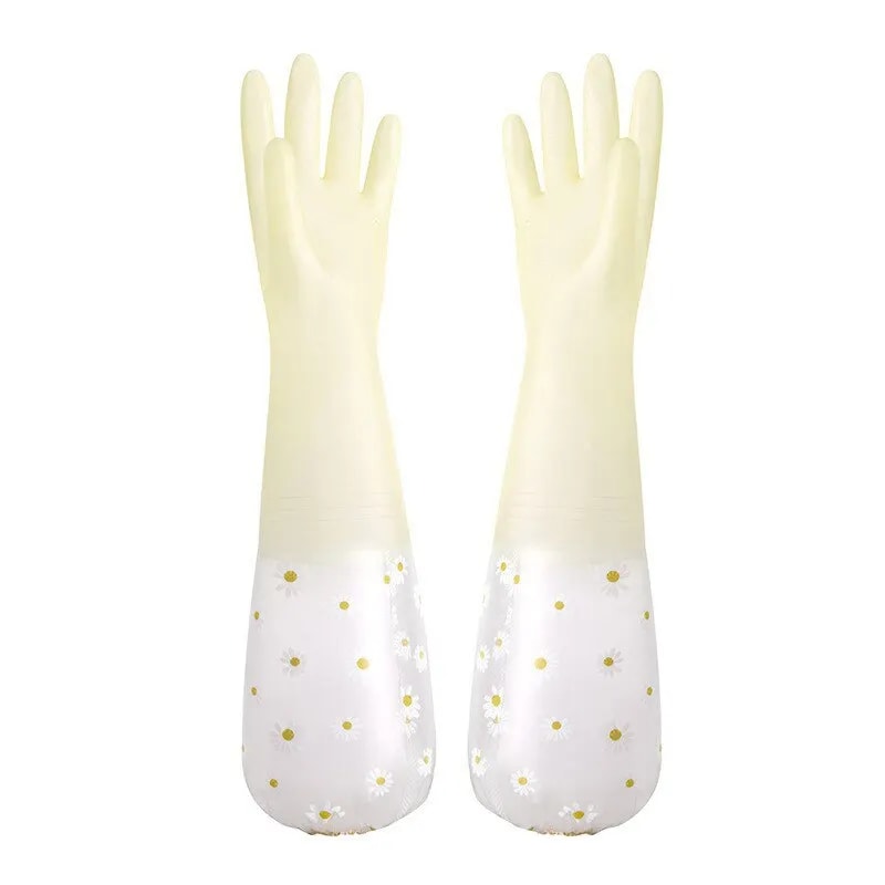 Durable Household Womens Kitchen Dishwashing Gloves Extended Waterproof Cleaning Rubber Gloves For 6