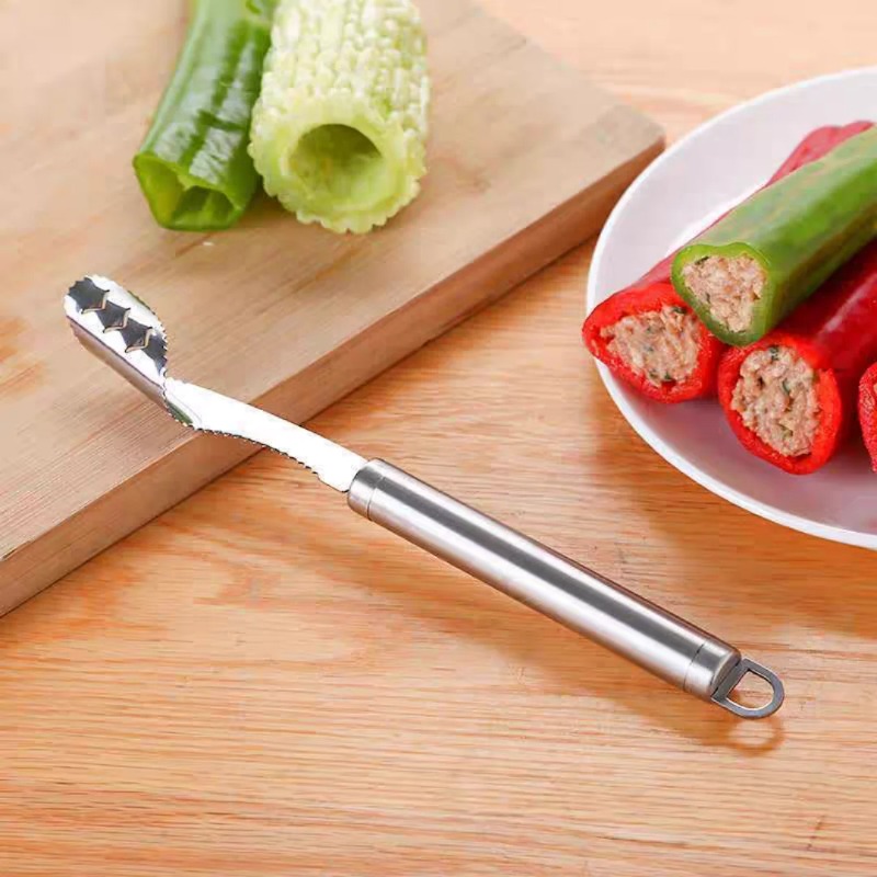 Durable Green Pepper Processing Tool Vegetable And Fruit Pit Remover Kitchen Knife Stainless Steel 3