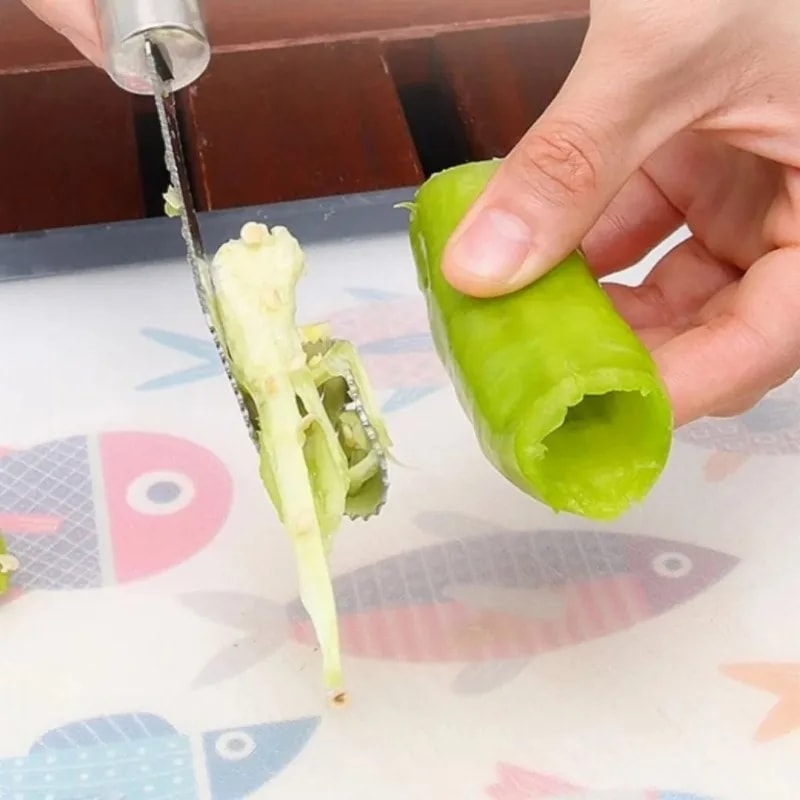 Durable Green Pepper Processing Tool Vegetable And Fruit Pit Remover Kitchen Knife Stainless Steel 4