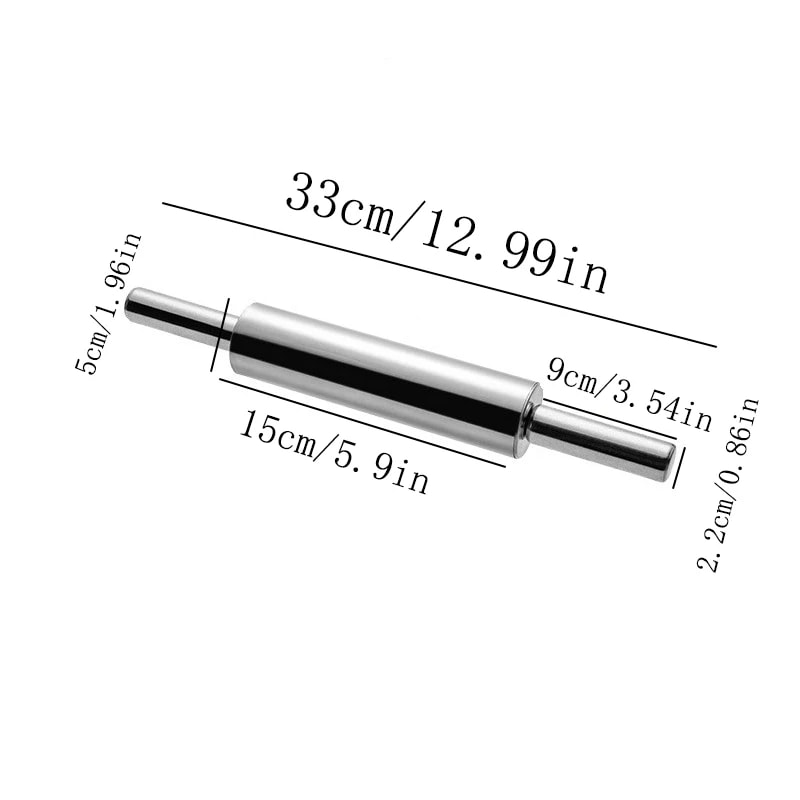 Nonstick Stainless Steel Rolling Pin Kitchen Baking Tools Pizza Roller With Handle For Smooth Flour 5