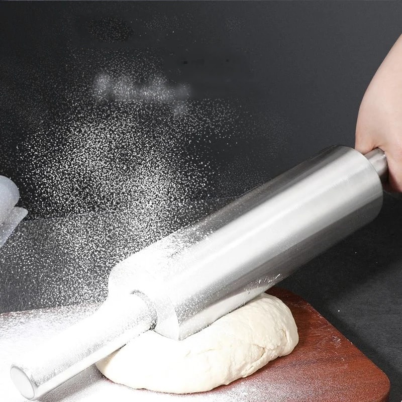 Nonstick Stainless Steel Rolling Pin Kitchen Baking Tools Pizza Roller With Handle For Smooth Flour 3