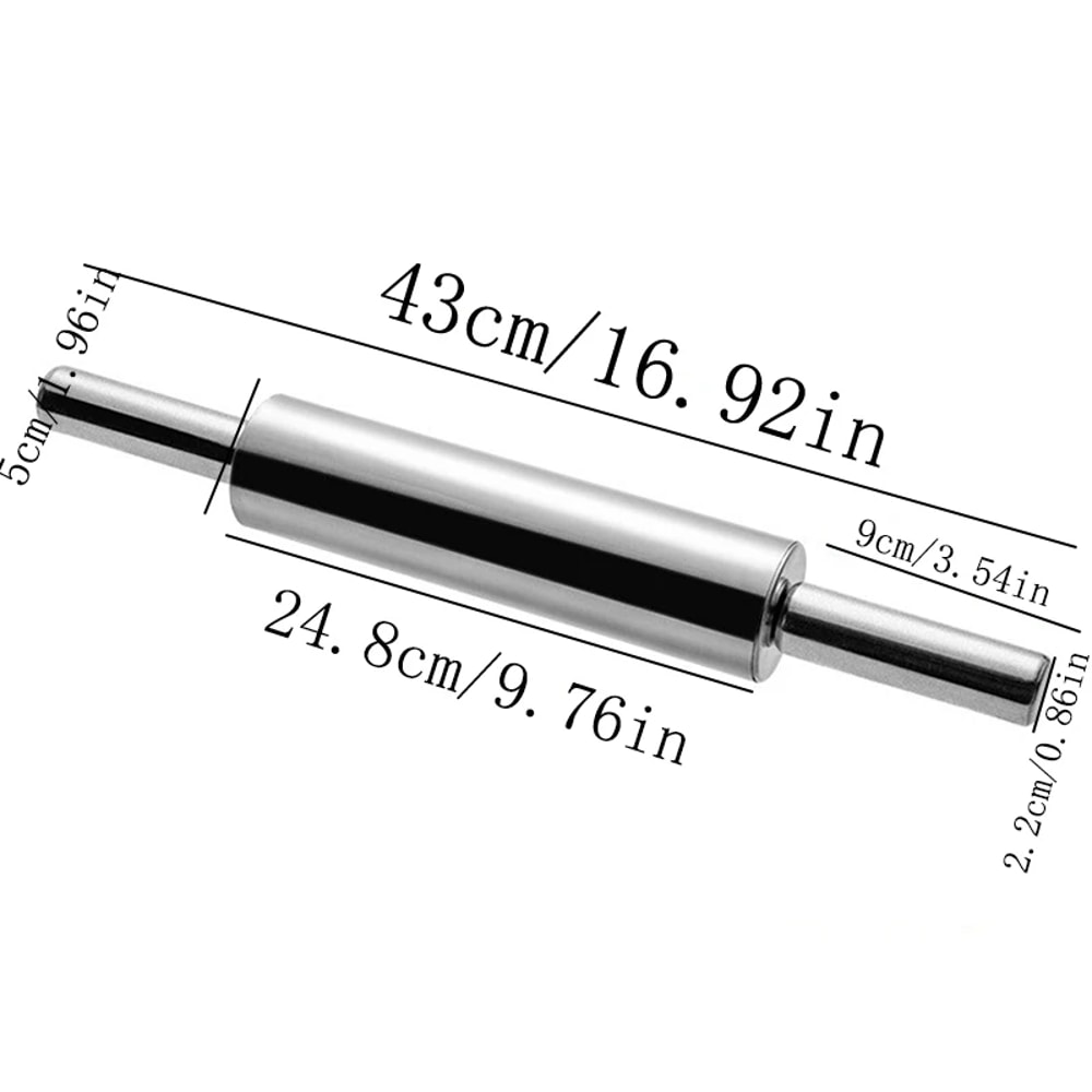 Nonstick Stainless Steel Rolling Pin Kitchen Baking Tools Pizza Roller With Handle For Smooth Flour 7