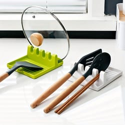 spoon storage rack, silicone utensil holder, cutlery holder, long handled spoon, spatula, put pot lid